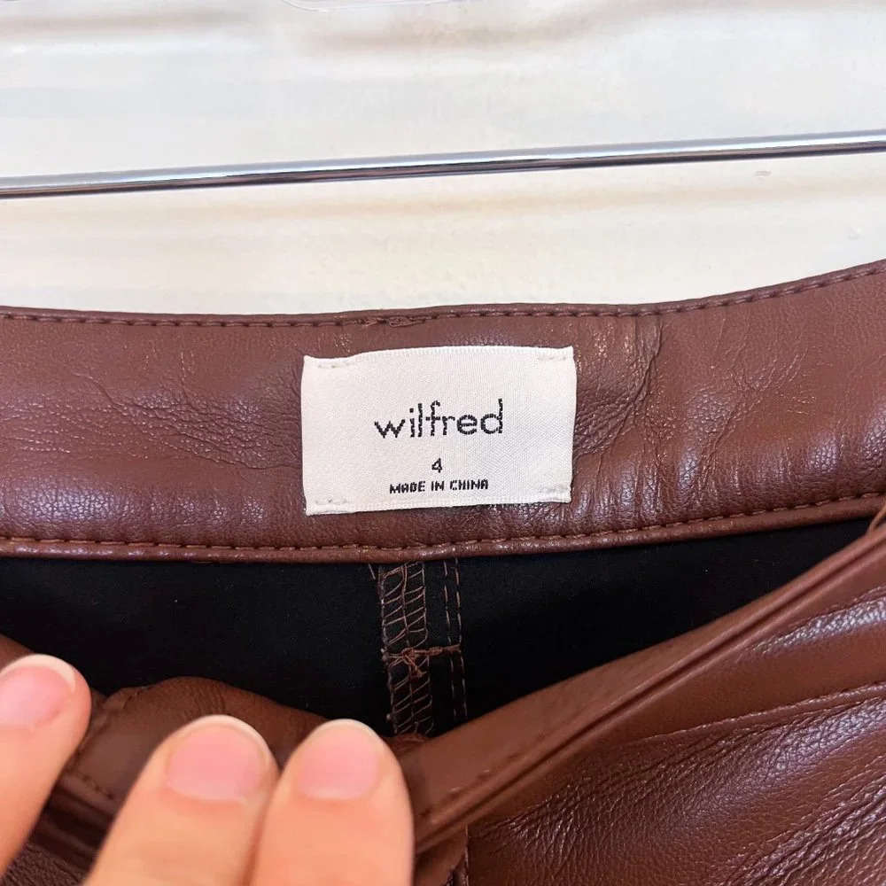 Wilfred The Melina Brown Faux Leather High Waist Classic Straight Leg Pants 4 - Picture 5 of 8